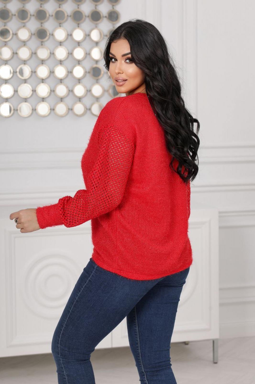 Жіночий светр трикотажний колір червоний р.48/50 445623