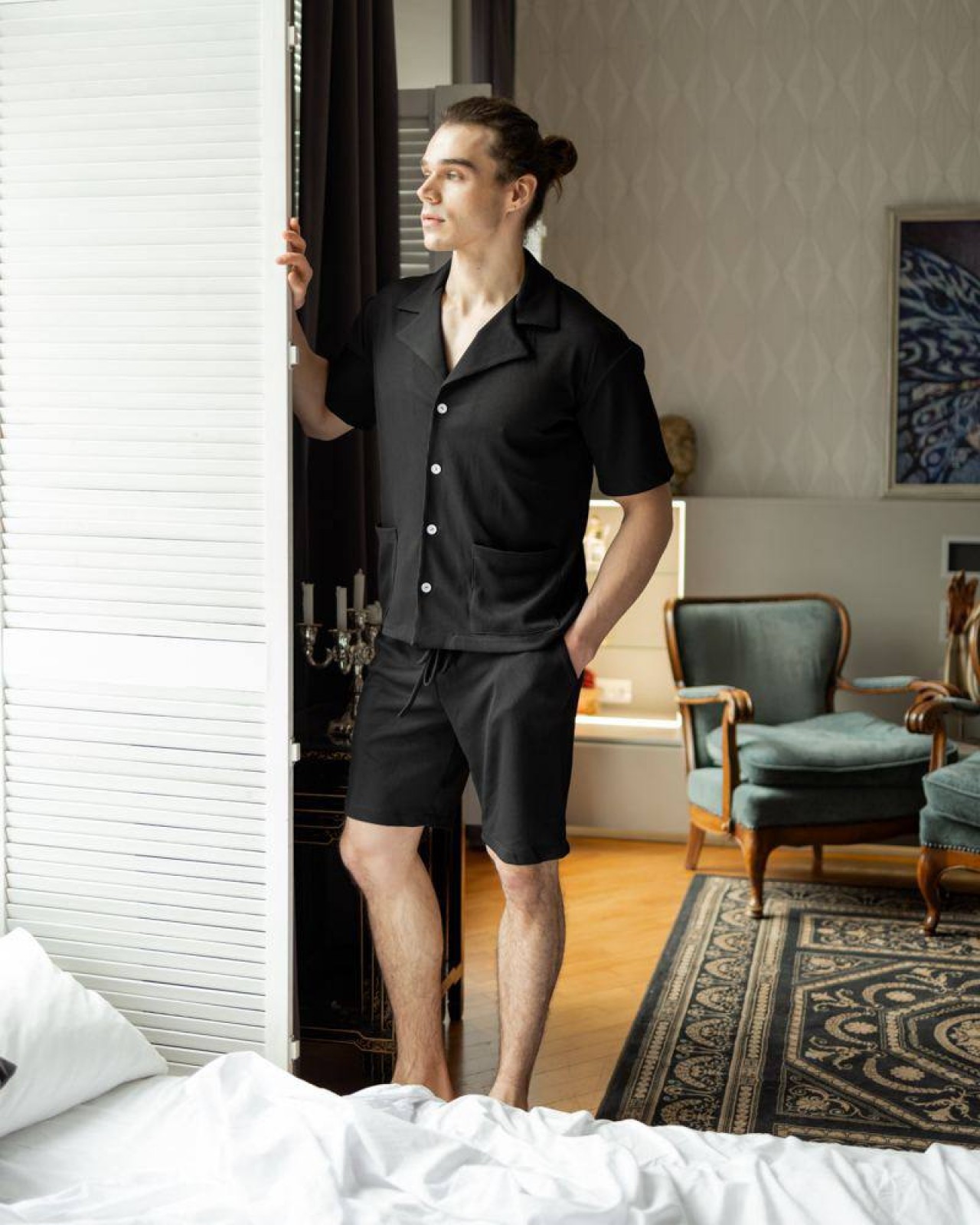 Чоловічий піжамний костюм колір чорний р.M 453365
