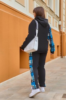 Жіночий теплий спортивний костюм двійка колір чорний-блакитний р.50/52 445470