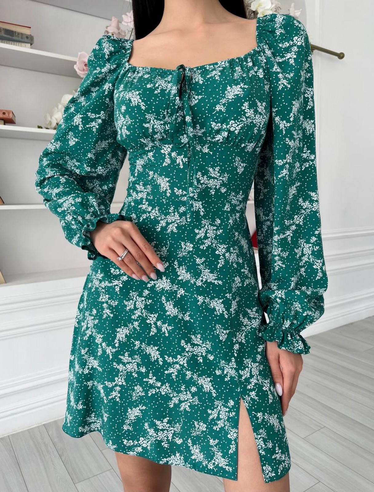 Жіноча літня сукня колір зелений р.46 437204