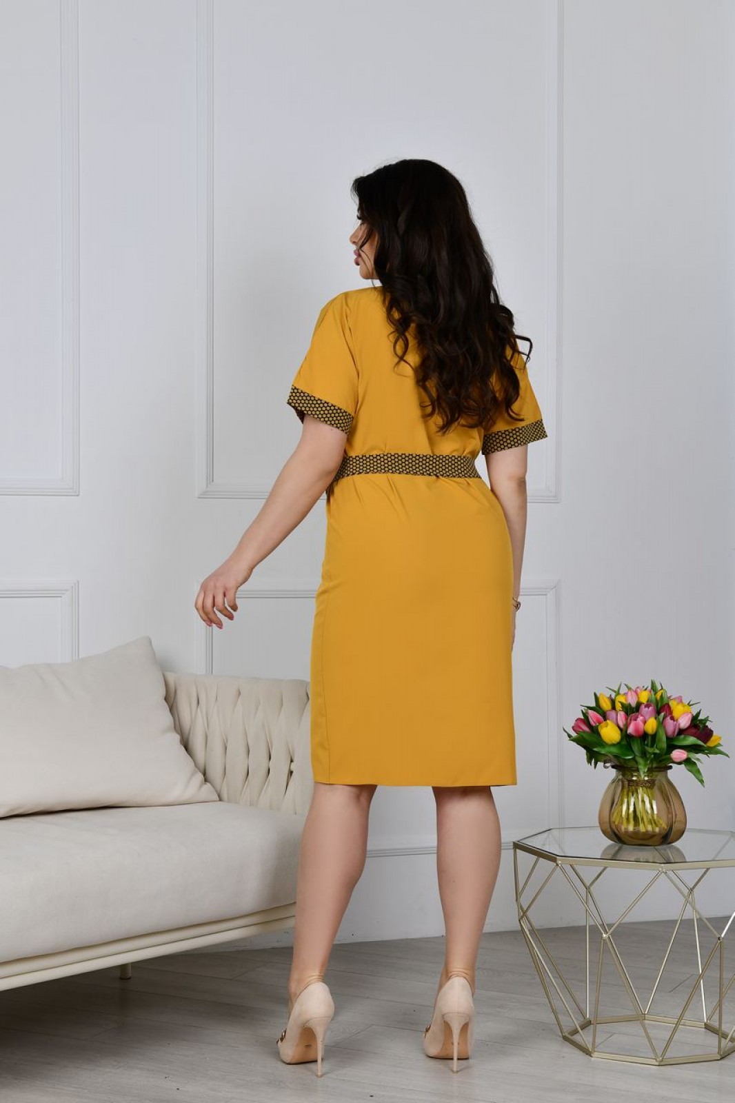 Жіноча сукня прямого фасону колір жовтий р.52/54 432858