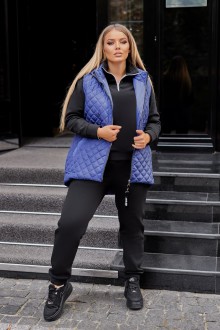 Жіночий теплий спортивний костюм на флісі із жилеткою чорного кольору р.60/62 445138