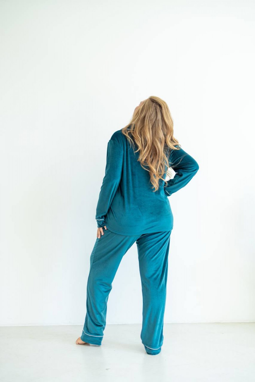 Жіноча піжама велюр Jeny на гудзиках смарагдового кольору р.L 441692