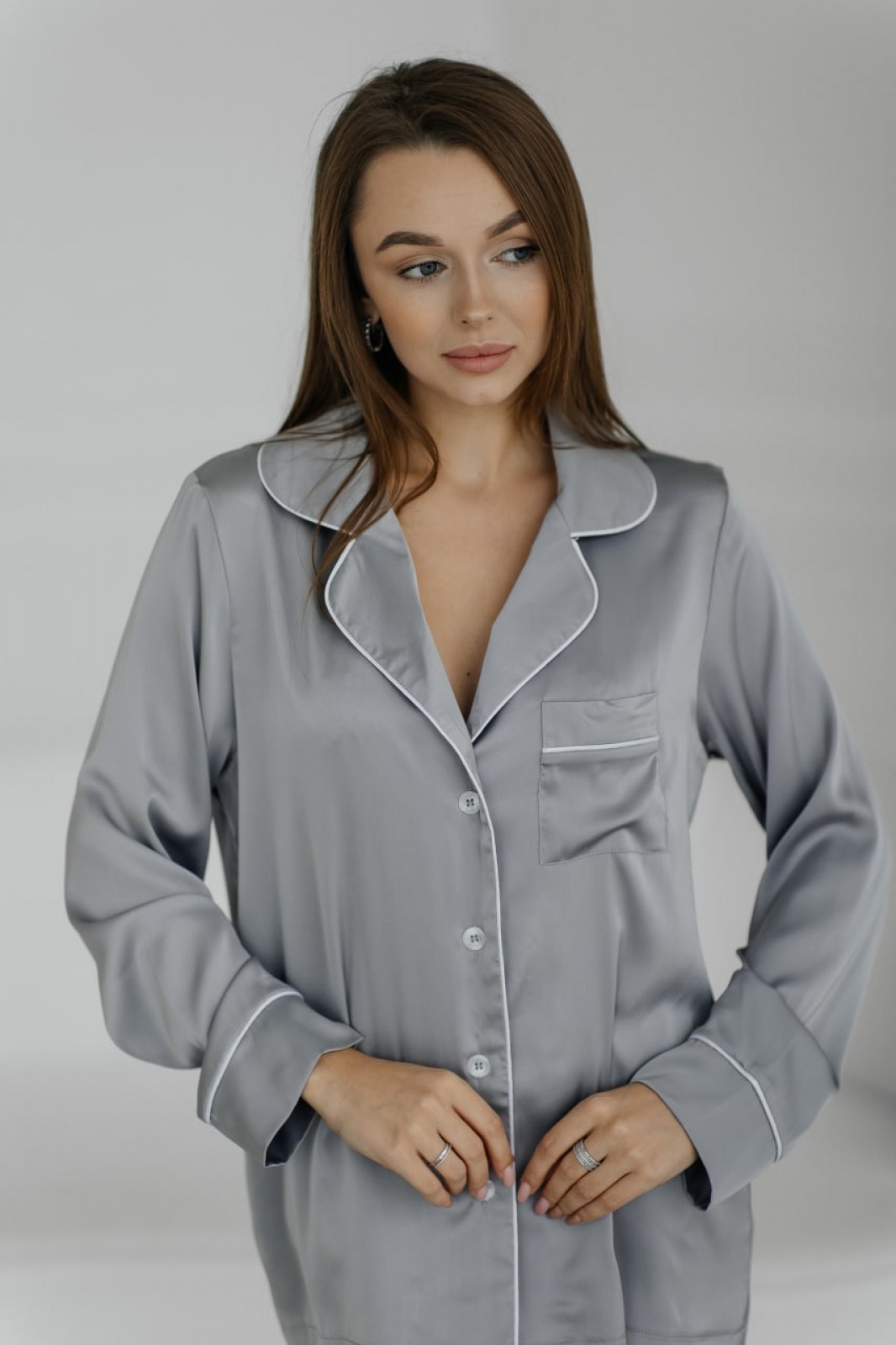 Жіноча піжама шовк Армані Jesika сірого кольору р.L 380640