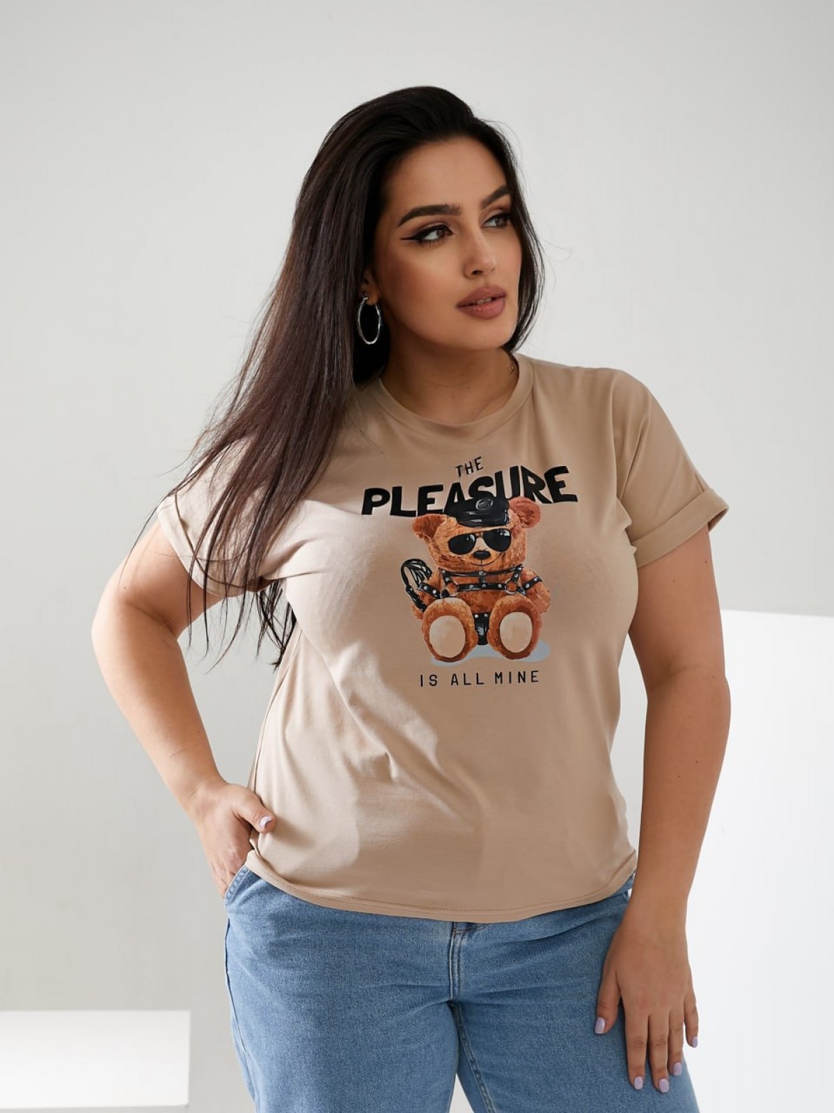 Жіноча футболка PLEASURE колір бежевий р.56/58 433681