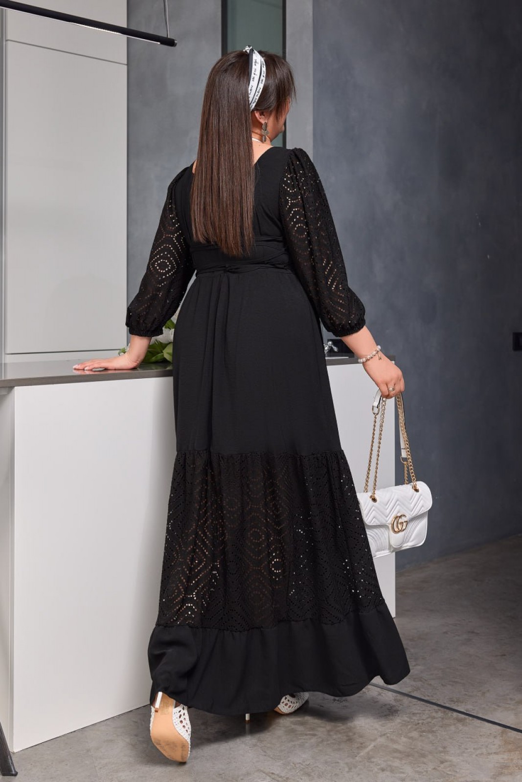 Жіноча максі сукня колір чорний р.52/54 453935