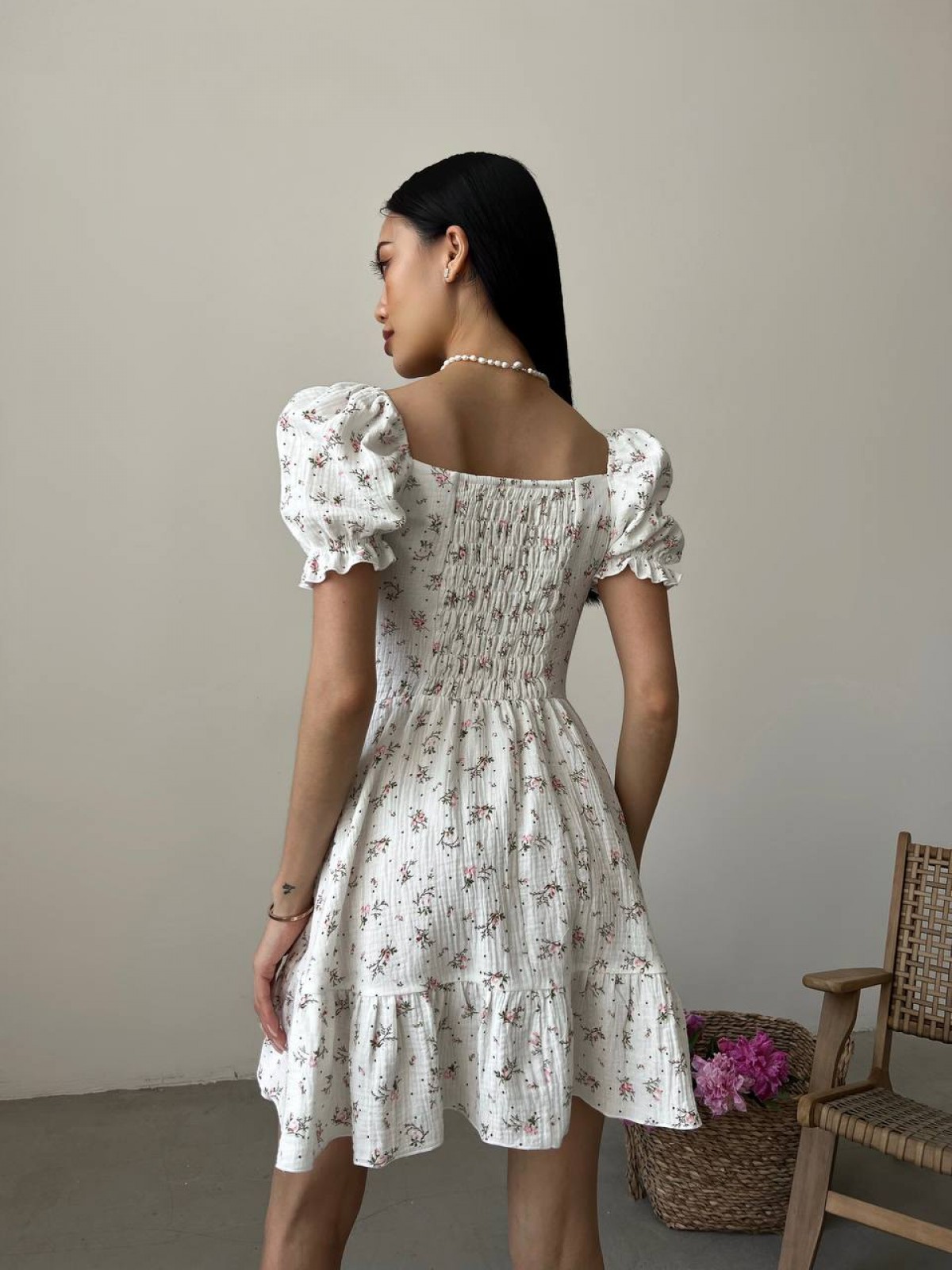 Жіноча сукня з мусліну колір молоко-червоний р.44 438110