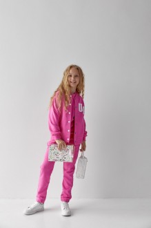 Дитячий костюм бомбер та джогери для дівчинки колір барбі р.134 441748