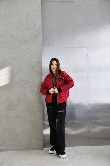 Жіноча куртка бомбер колір бордовий р.56/58 450808