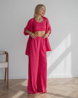 Жіночі піжамні штани в рубчик колір рожевий р.M 443805