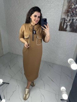 Жіноча сукня міді колір з кишенями колір капучино р.50/52 449152