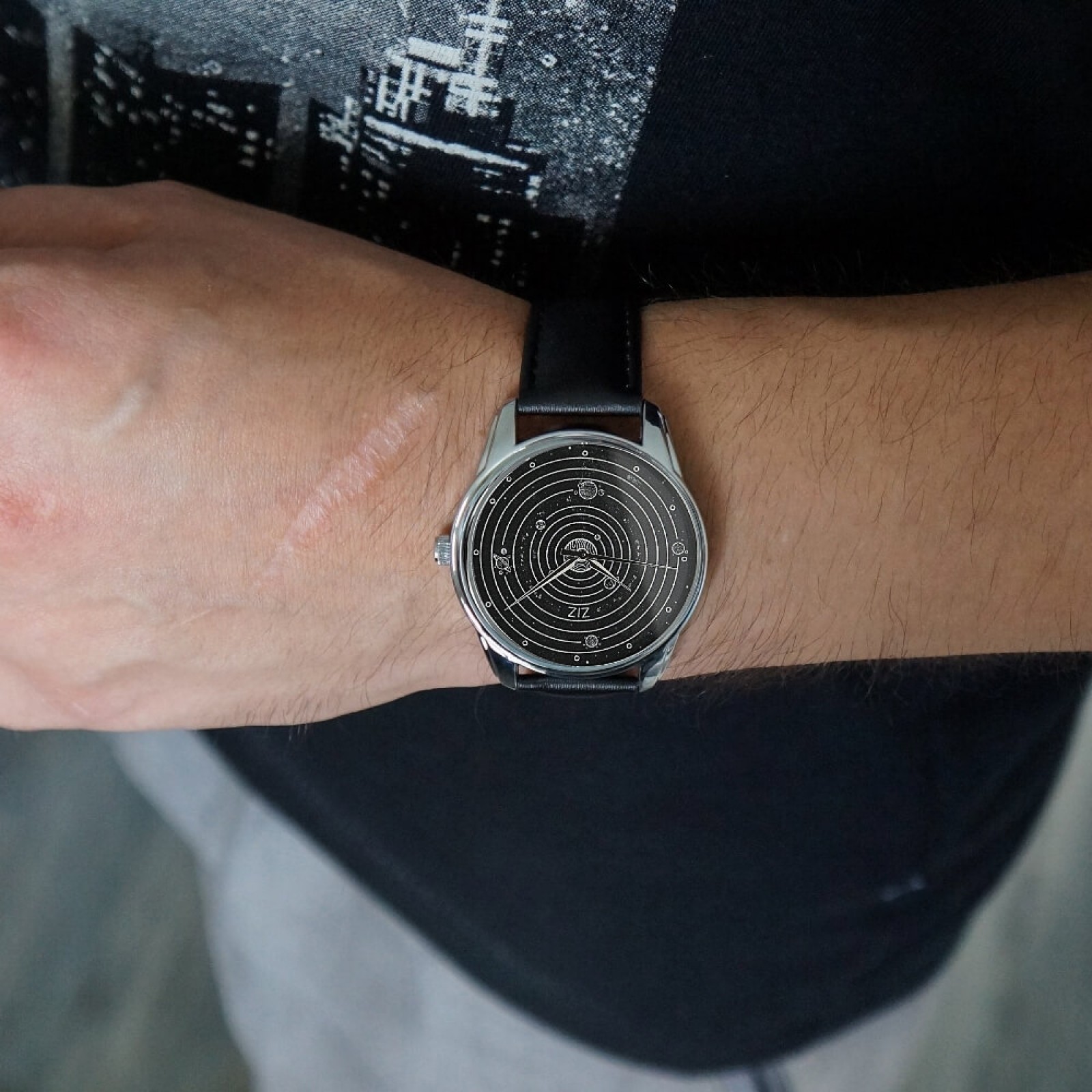 Годинник ZIZ Планети, ремінець насичено-чорний, срібло і додатковий ремінець 142645