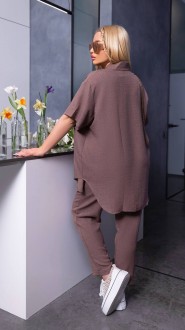 Жіночий лляний костюм сорочка та штани кавового кольору р.54/58 421113
