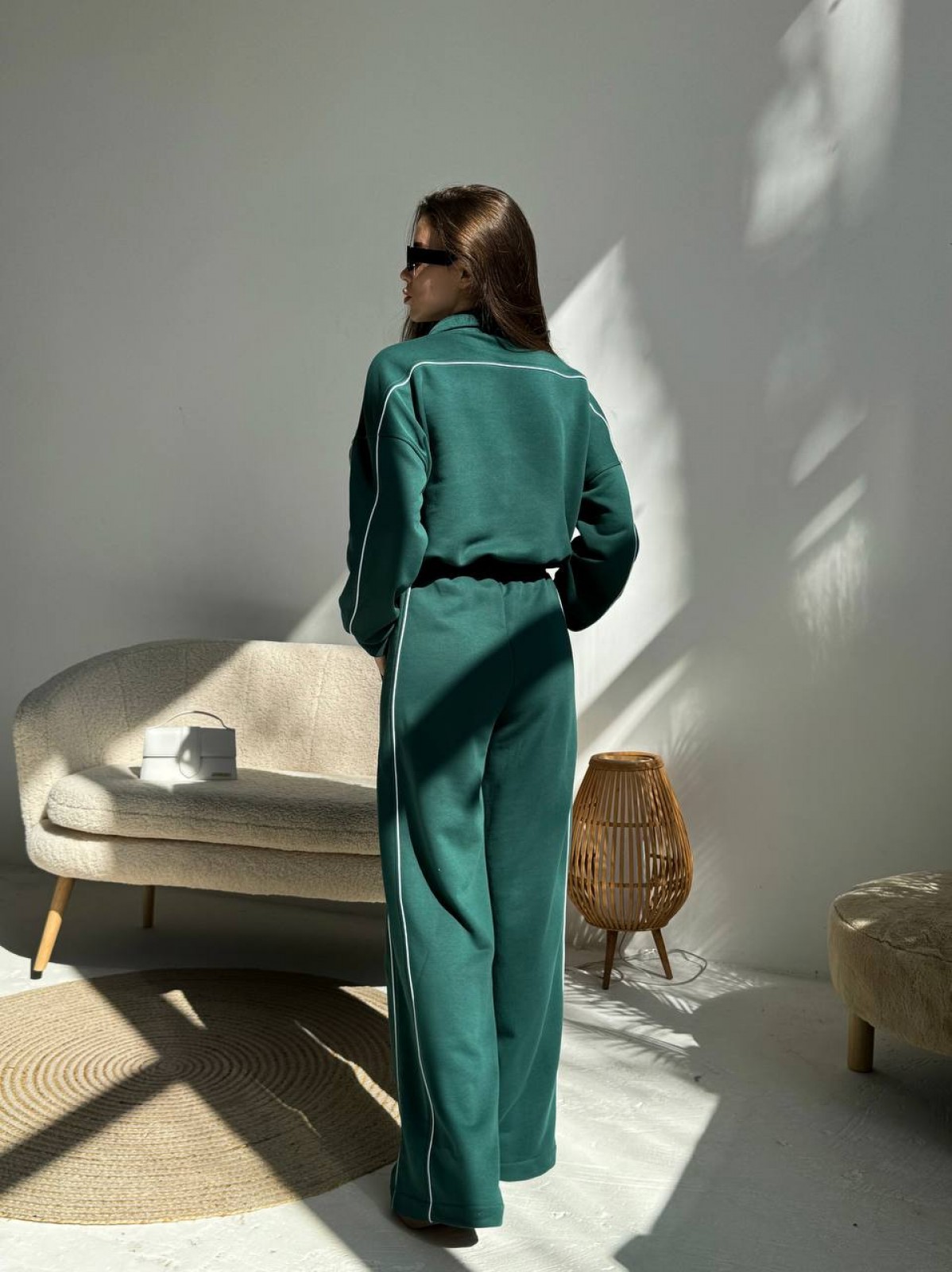 Жіночий костюм з брюками палаццо колір зелений р.42/44 454394