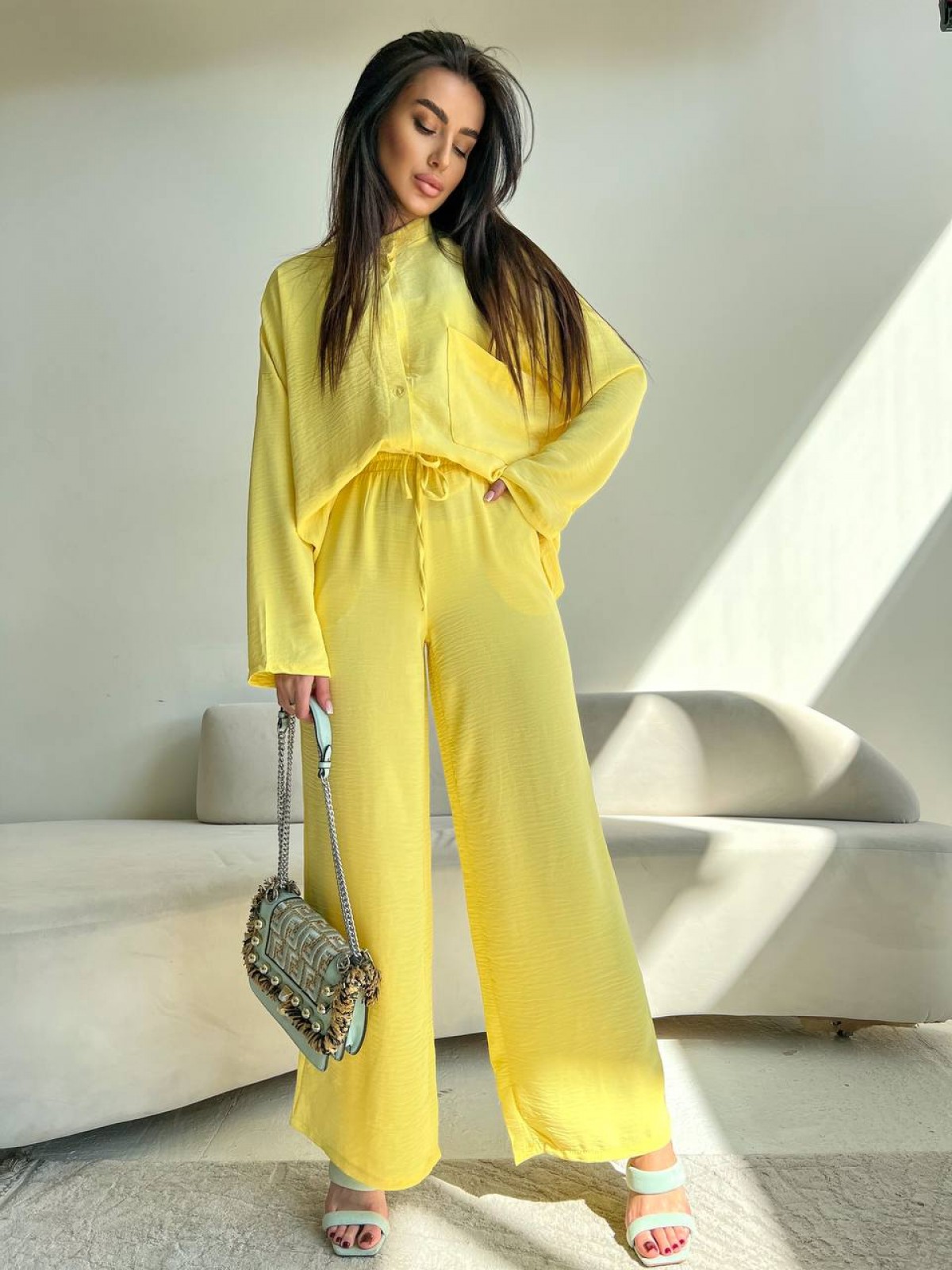 Жіночий костюм-двійка колір жовтий р.48/50 454387