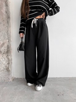 Жіночі брюки з декоративним шнурком колір чорний р.46 451522