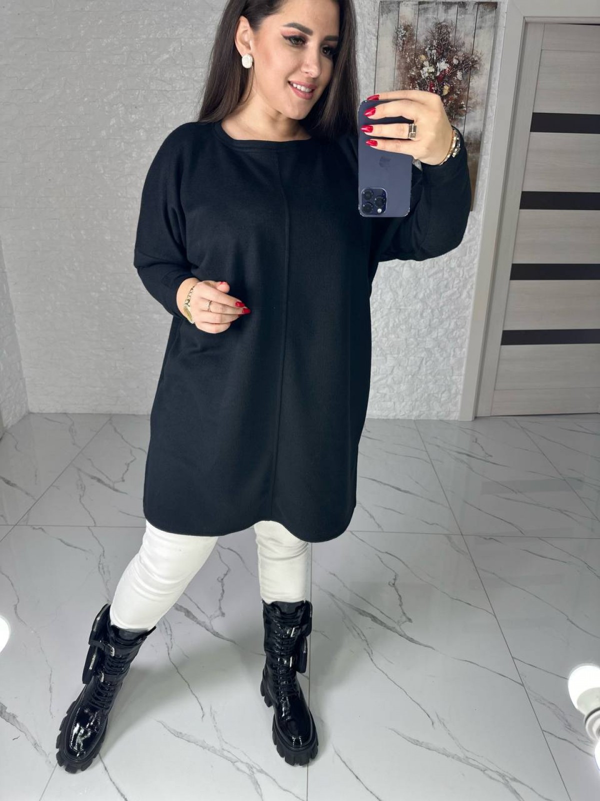 Жіноча сукня-туніка з ангори колір чорний р.50/52 447104