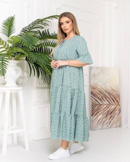 Жіноча довга сукня в горошок оливкового кольору р.60/62 406330