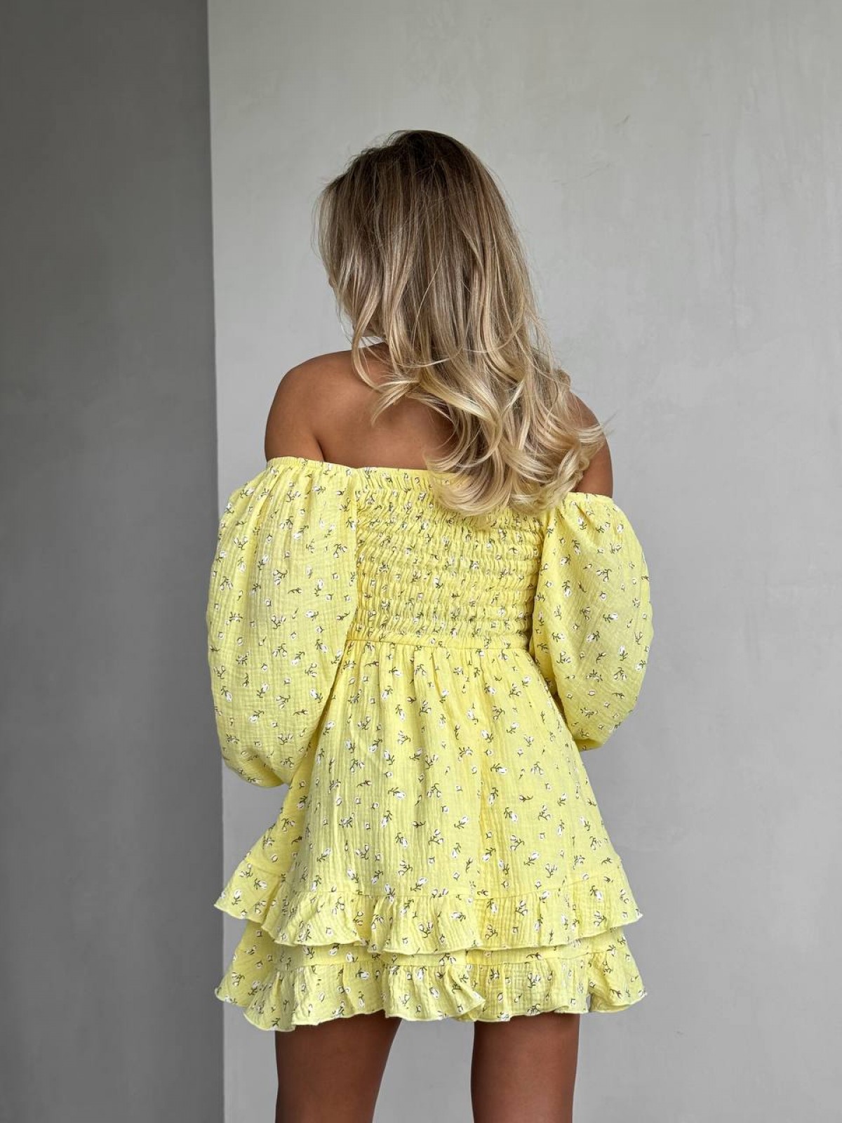 Жіноча сукня міні з мусліну колір жовтий р.46/48 459743