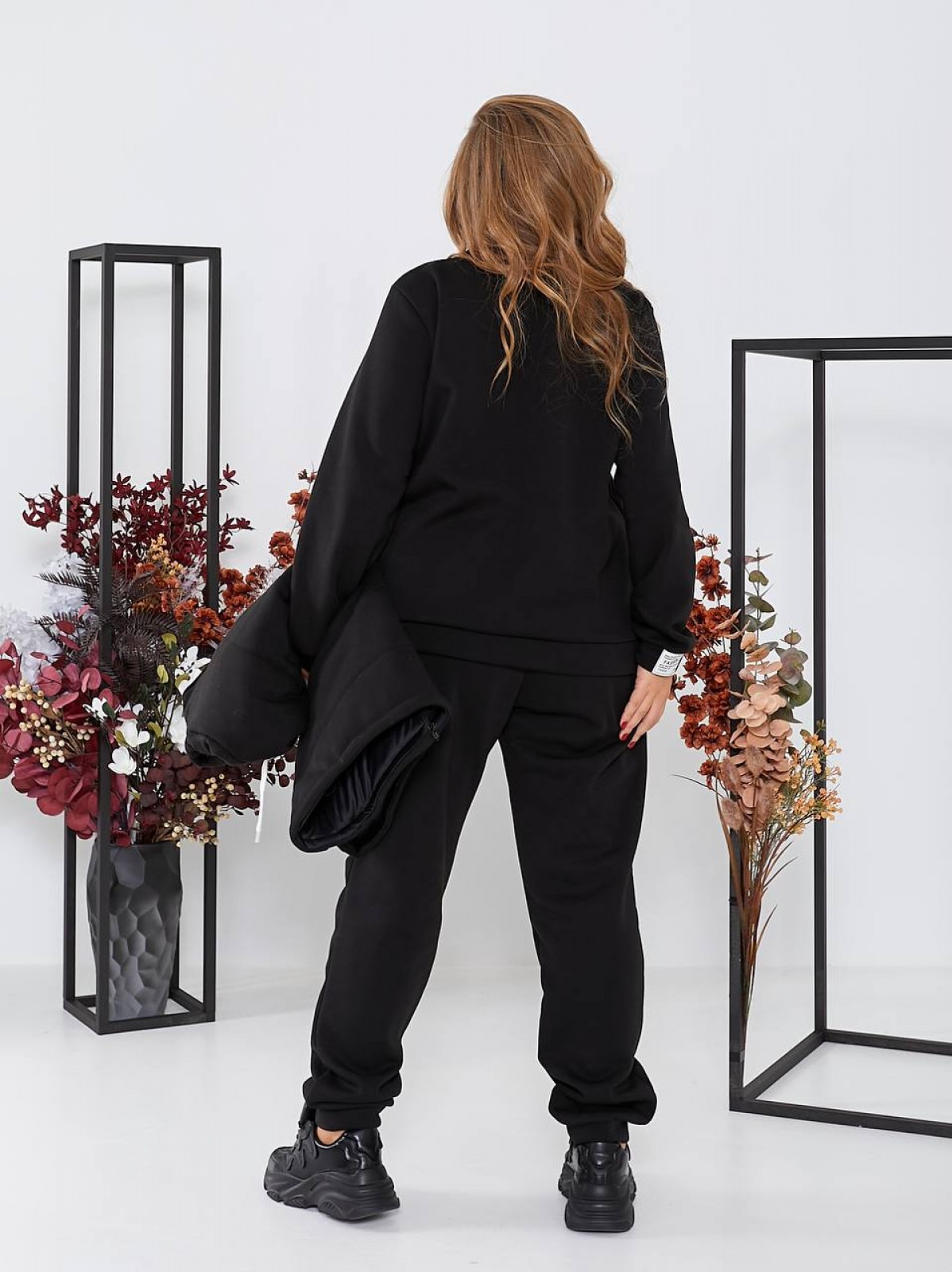 Жіночий спортивний костюм трійка на флісі чорного кольору р.60/62 380059