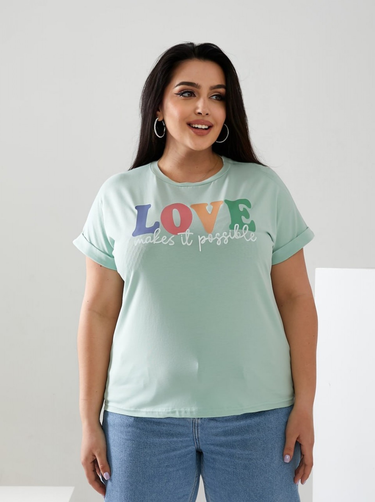 Жіноча футболка LOVE колір м'ятний р.48/50 432477