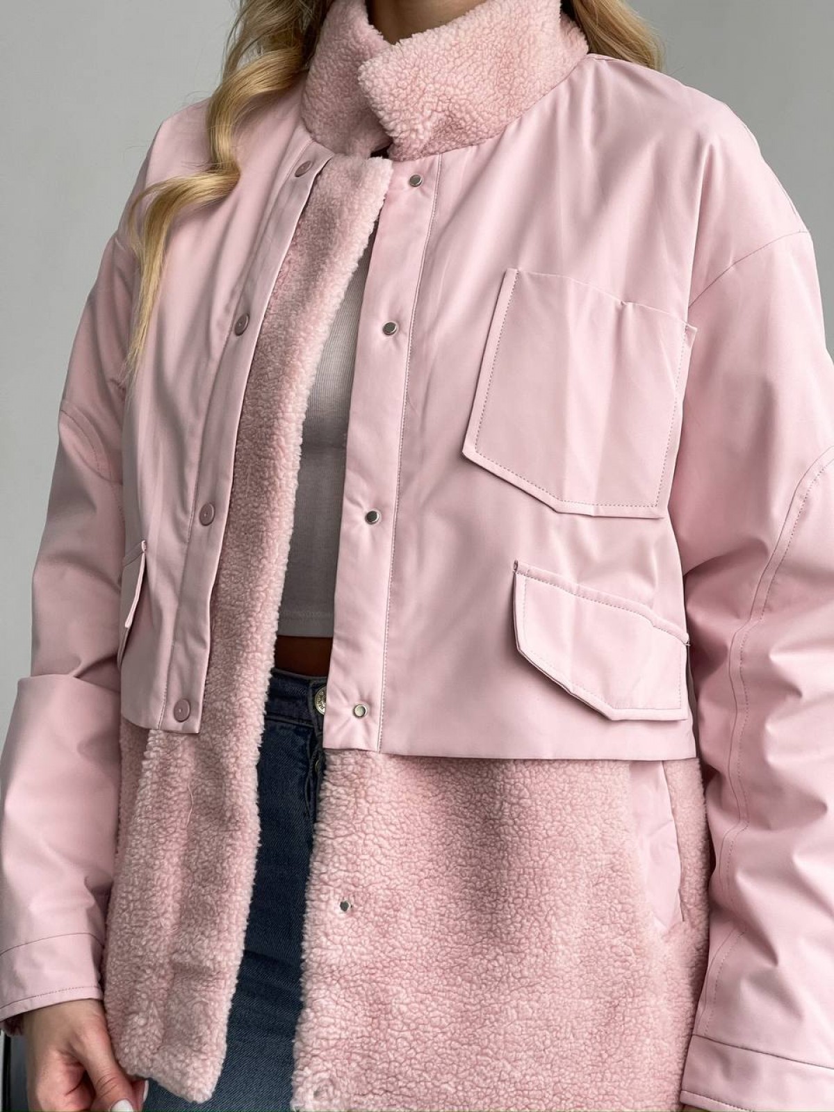 Жіноча тепла куртка колір рожевий р.XL 450299