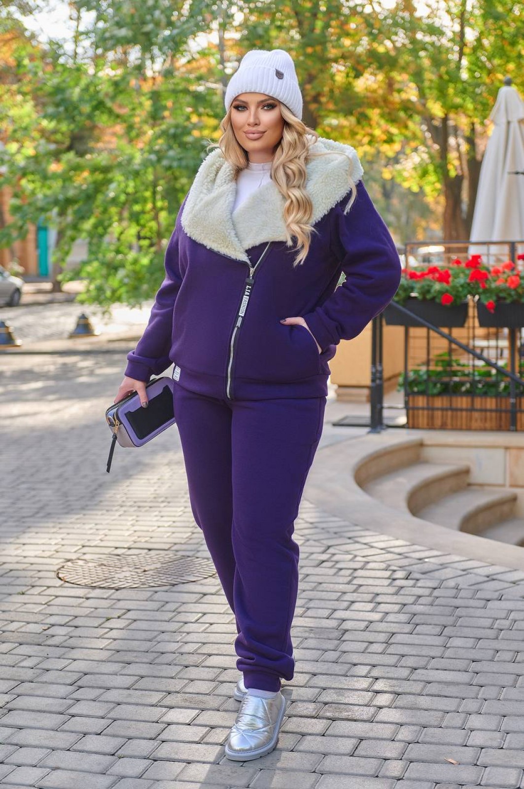 Жіночий теплий костюм із хутром колір фіолетовий р.50/52 445481