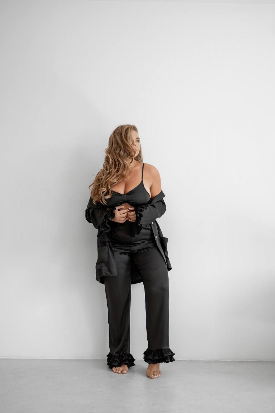 Жіночий піжамний костюм трійка колір чорний р.L/Xl 442582