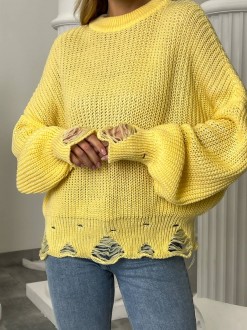 Жіночий светр з дірками жовтого кольору 407251
