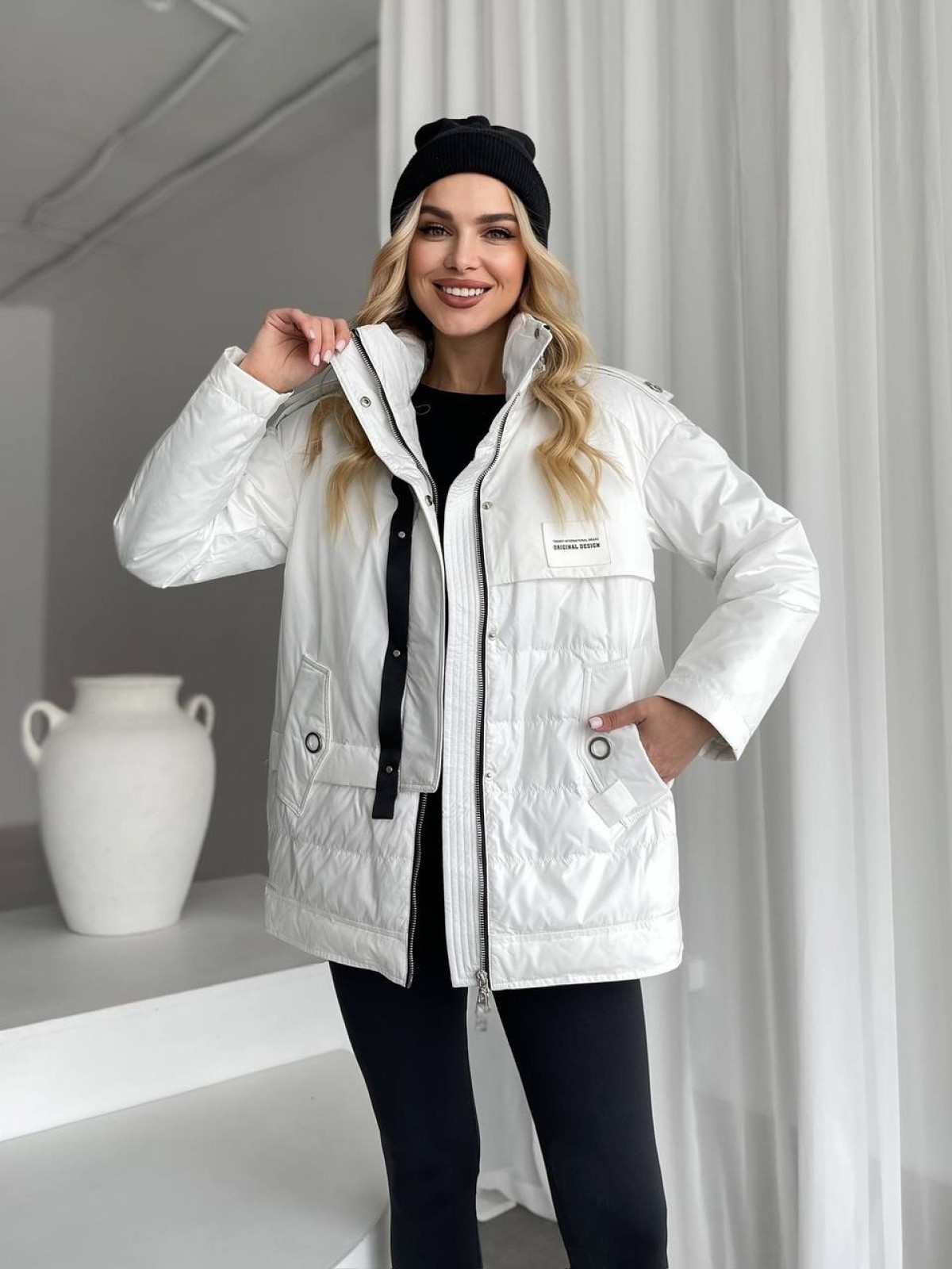 Жіноча тепла куртка колір білий р.XL 450439