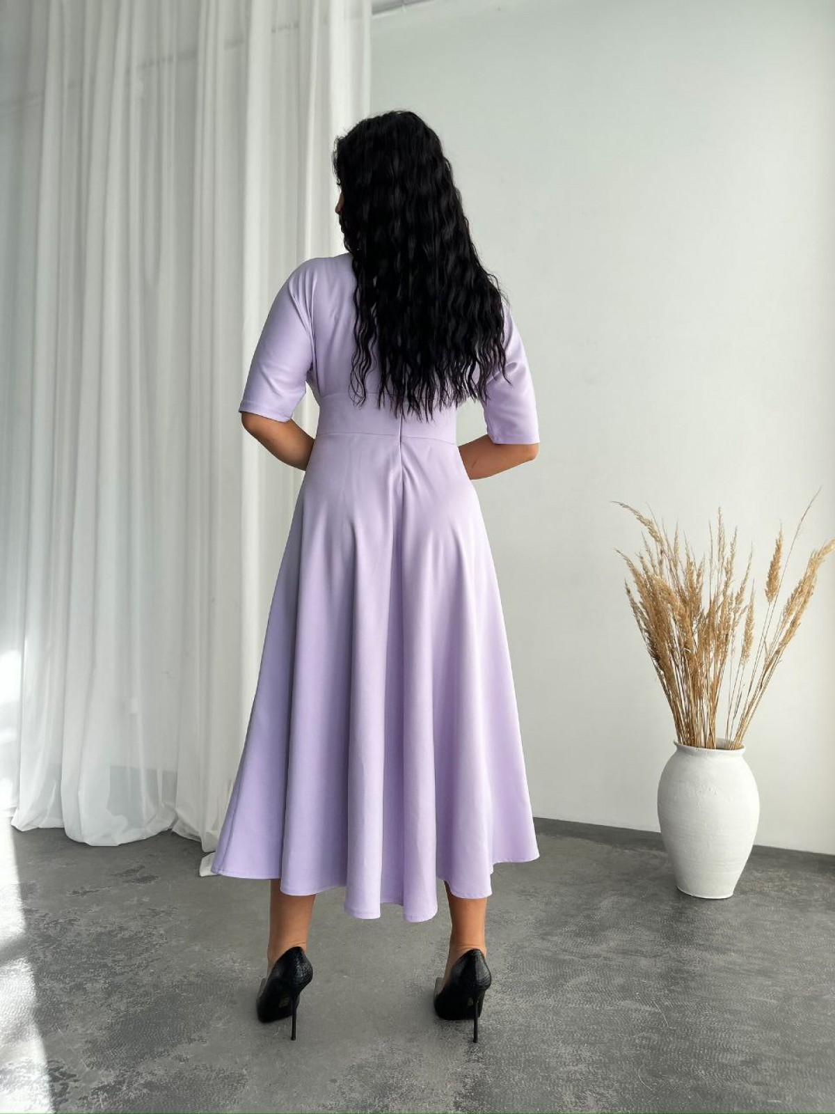 Жіноча сукня міді з креп-костюмки колір лаванда р.52 448611