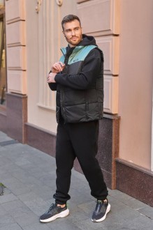 Чоловічий спортивний костюм трійка колір чорний-олива р.XXXL 440699