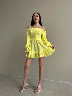 Жіноча сукня з рюшами колір жовтий р.42/44 432166