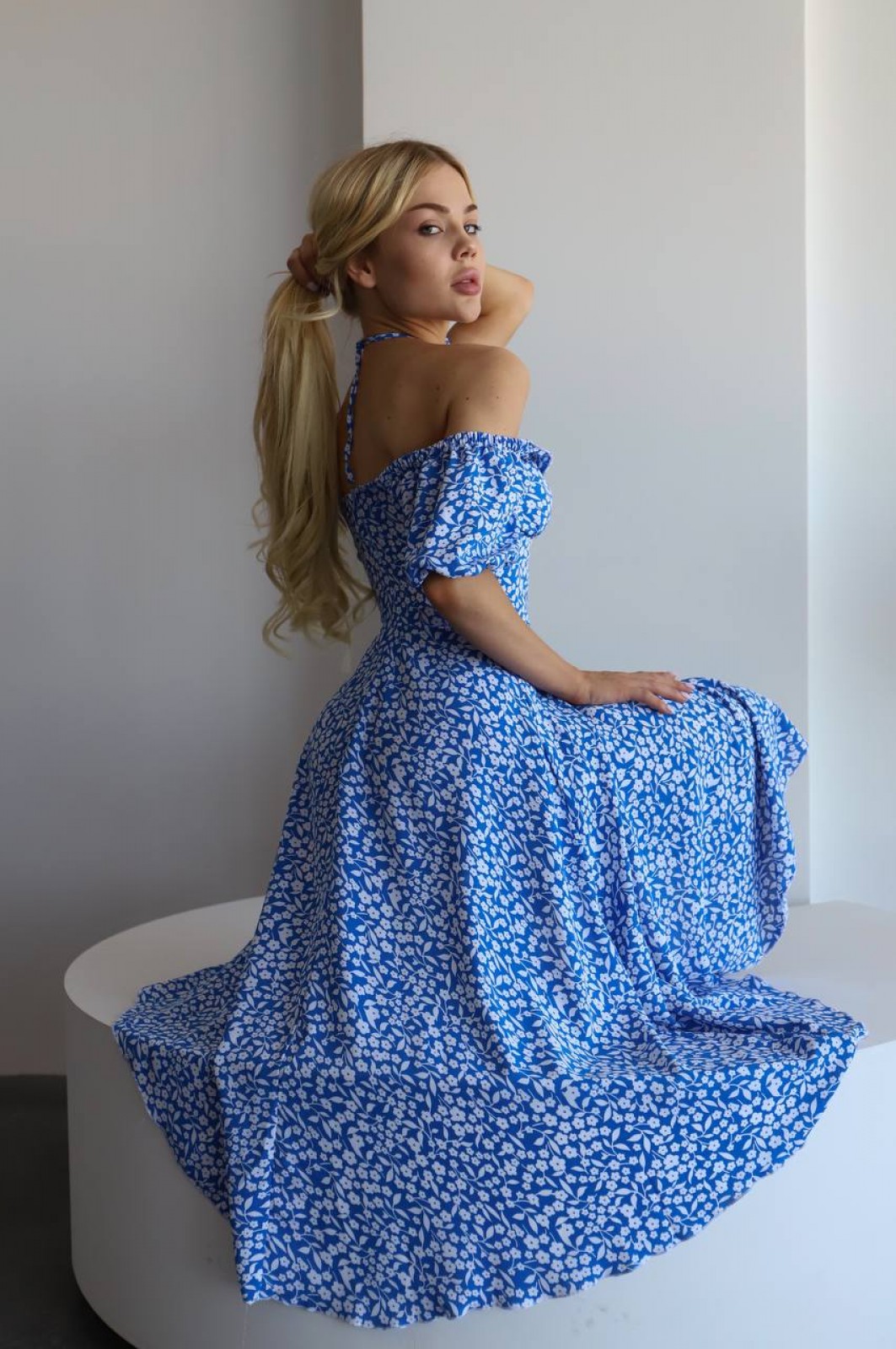 Жіноча сукня у квітковий принт колір блакитний р.42/44 455744