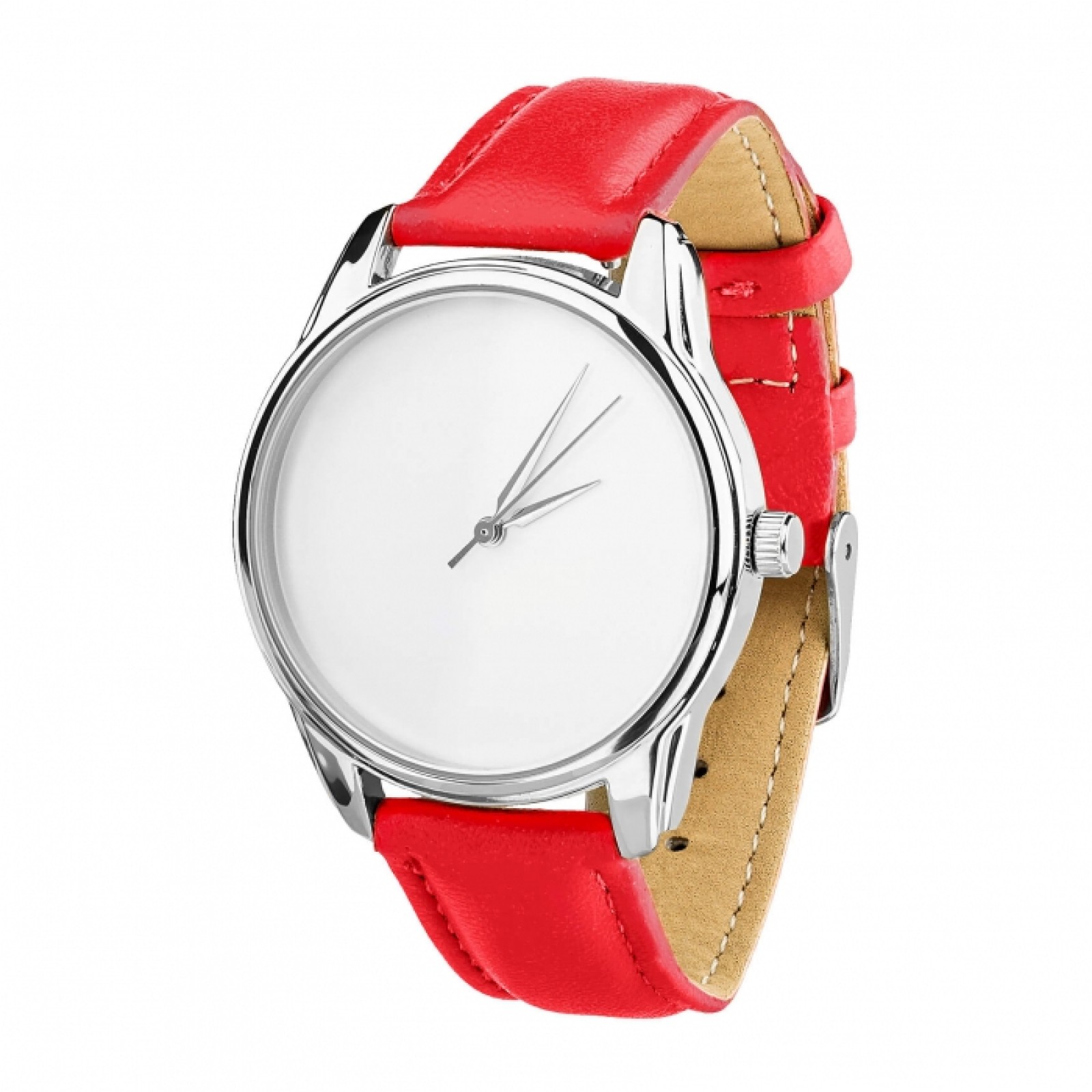 Годинник ZIZ Мінімалізм, ремінець макове-червоний, срібло і додатковий ремінець 142857