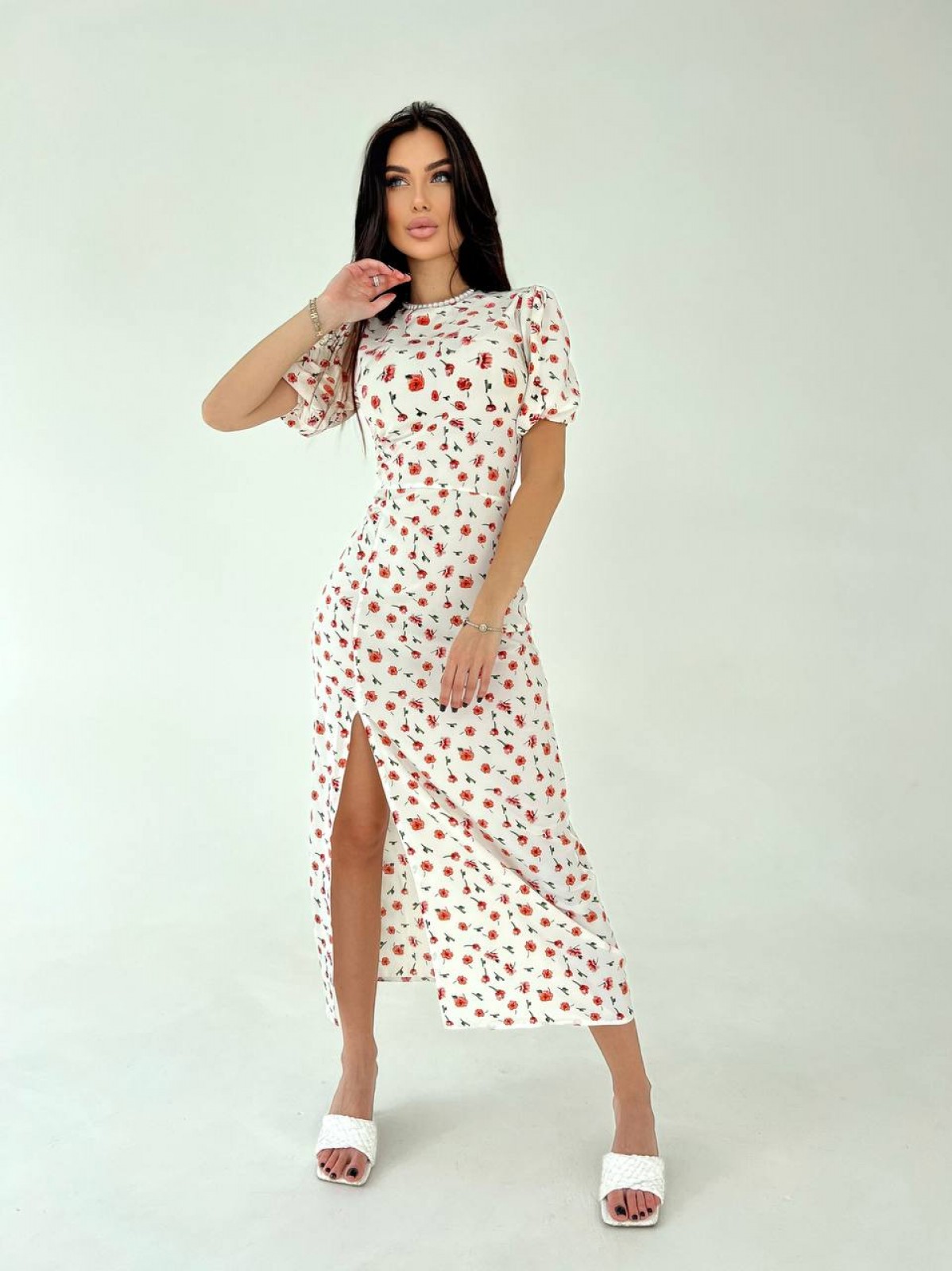 Жіноча сукня із софту міді колір білий р.44/46 451055
