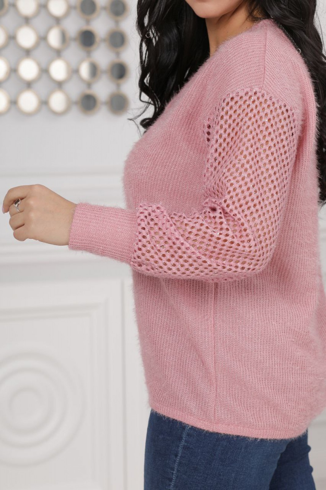 Жіночий светр трикотажний колір пудра р.48/50 445620