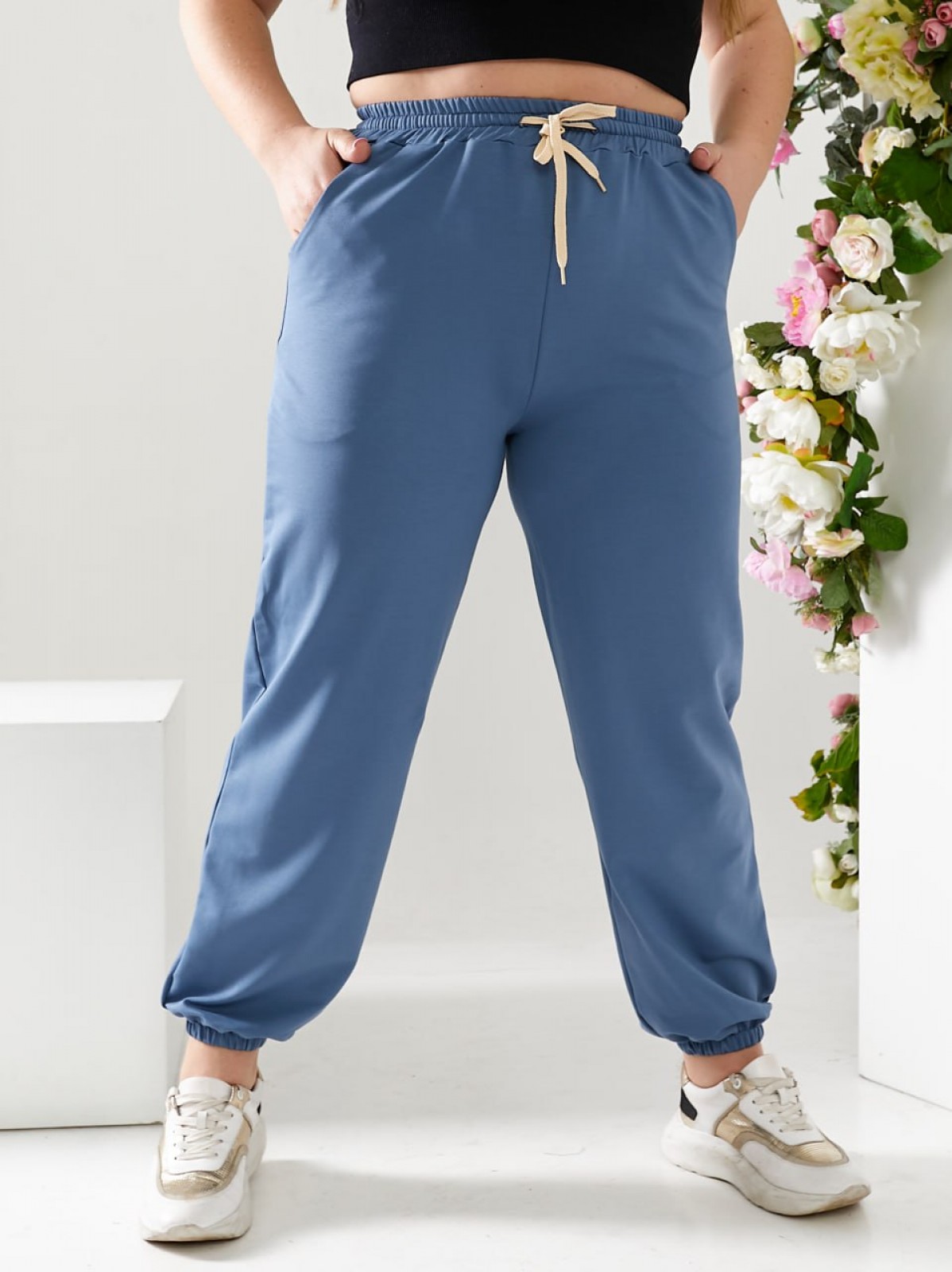 Жіночі спортивні штани двонитка джинсового кольору р.52 406162