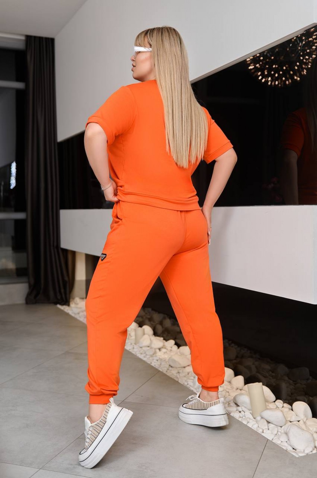 Жіночий костюм-двійка колір помаранчевий р.56/58 455374