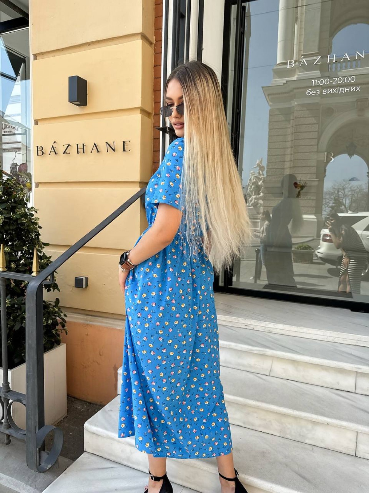 Жіноча сукня із шовкового софту колір блакитний р.42/44 456054