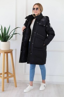 Жіноча куртка до коліна колір чорний р.S 445205