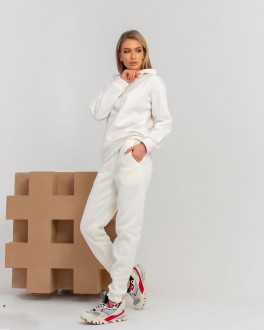 Жіночий спортивний костюм із тринитки на флісі молочного кольору р.44/46 356494