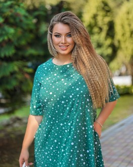 Жіноча сукня вільного крою колір зелений з білим р.62/64 440040