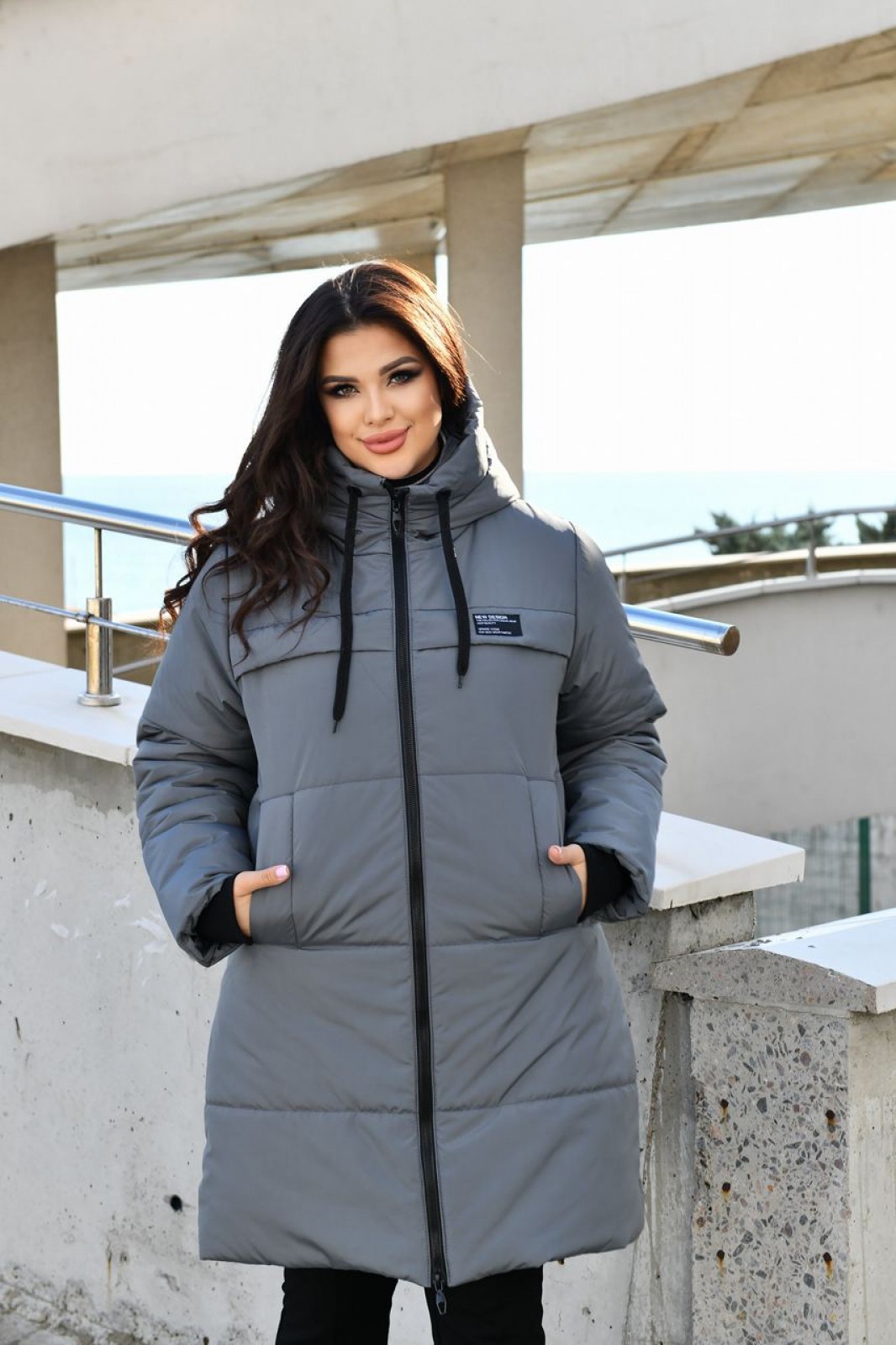 Жіноча куртка-пальто із плащової тканини колір графіт р.52/54 448385