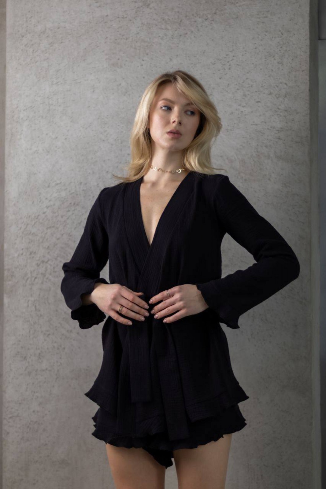 Жіноча піжама двійка із шортами «Nancy» колір чорний р.M 455531