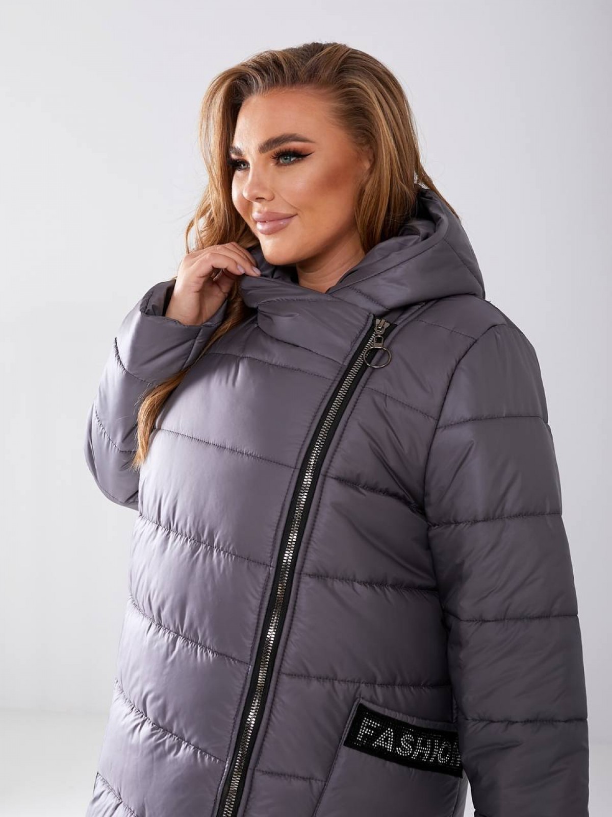 Жіноча куртка-пальто із плащової тканини колір графіт р.52/54 448514