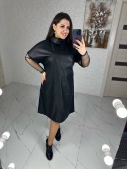 Жіноча сукня із еко шкіри колір чорний р.54/56 450528