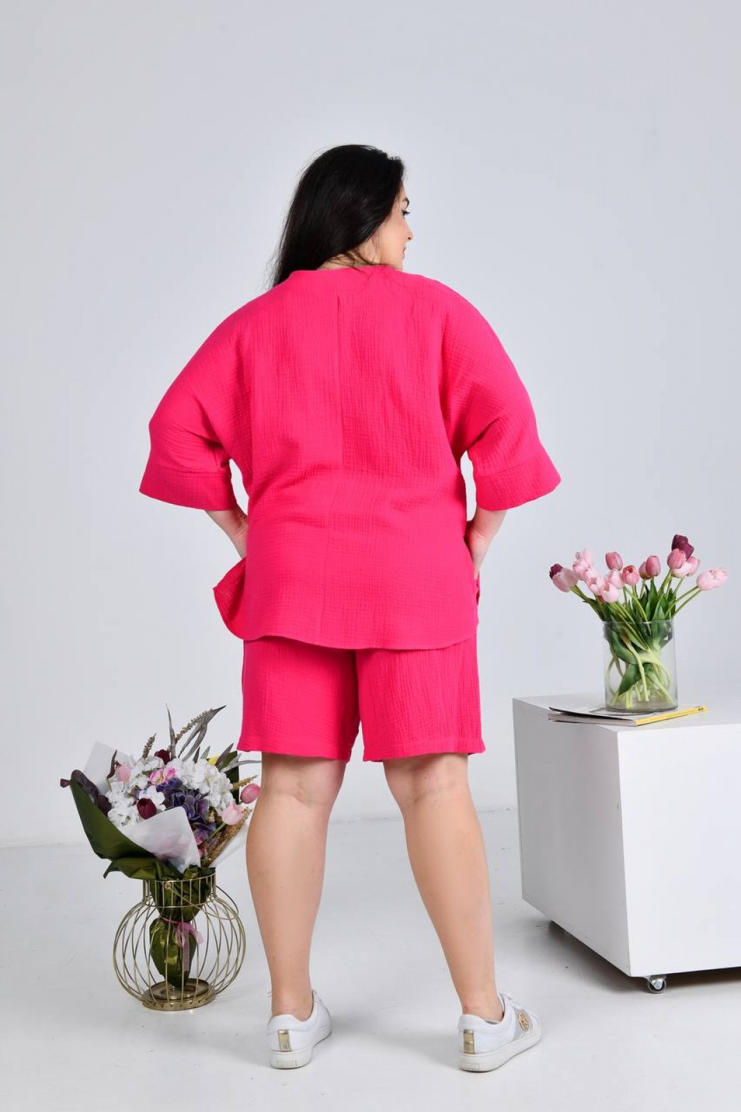 Жіночий костюм двійка з шортами колір малина р.62/64 433525