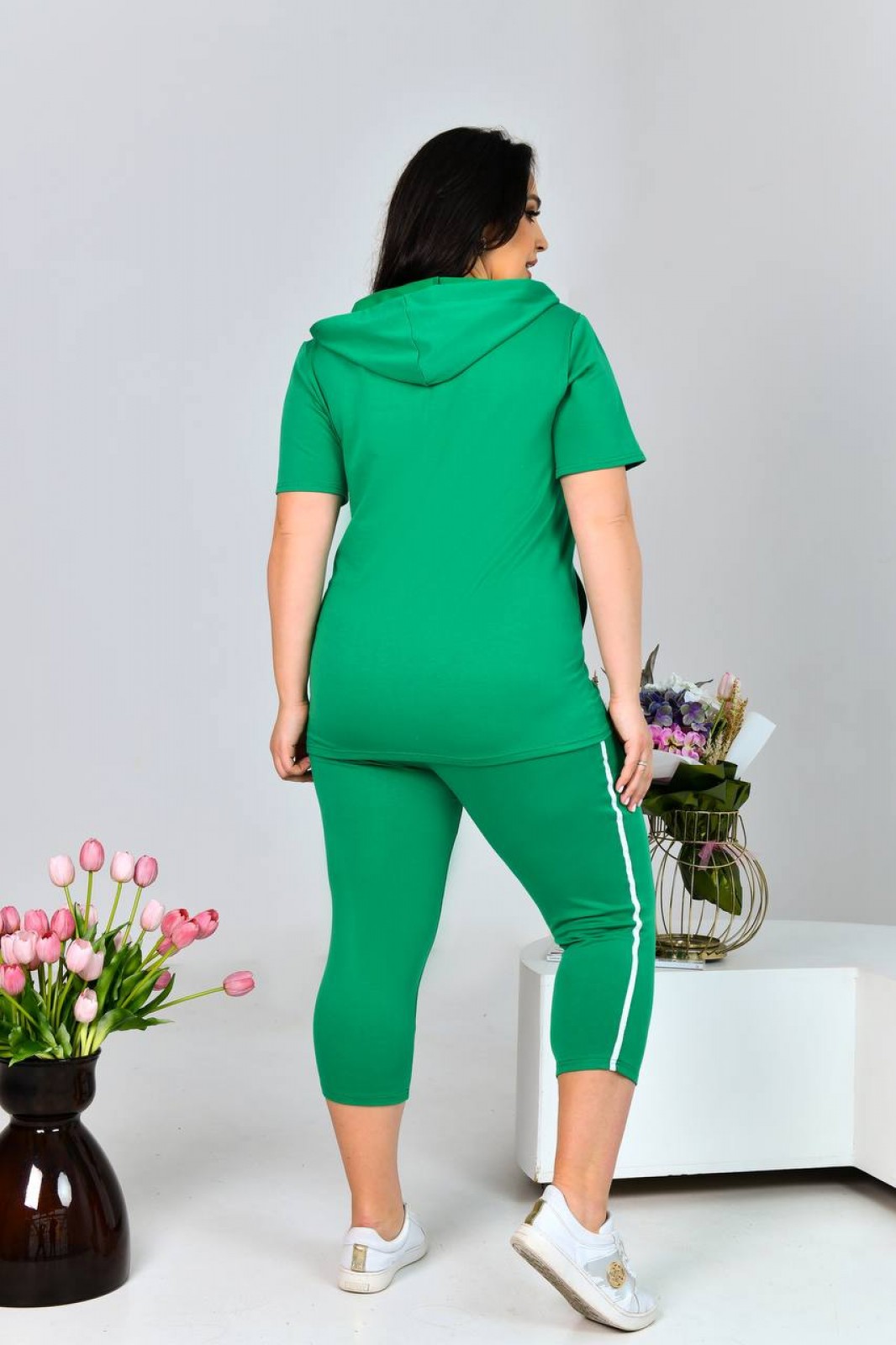 Жіночий костюм з лосинами колір зелений р.54/56 433120