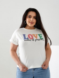 Жіноча футболка LOVE колір молочний р.42/46 432434